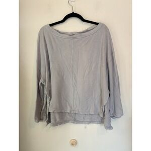 Free People Oversized Terry Knit Pullover Large Raw Hem Slouchy Sweatshirt